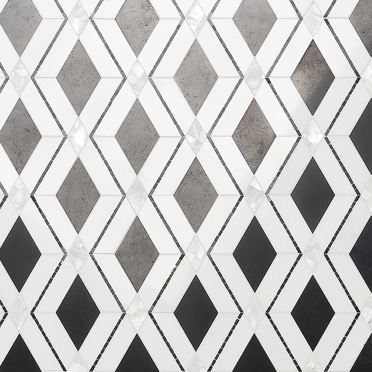 Diana Nero Black & White Polished Marble and Pearl Mosaic Tile