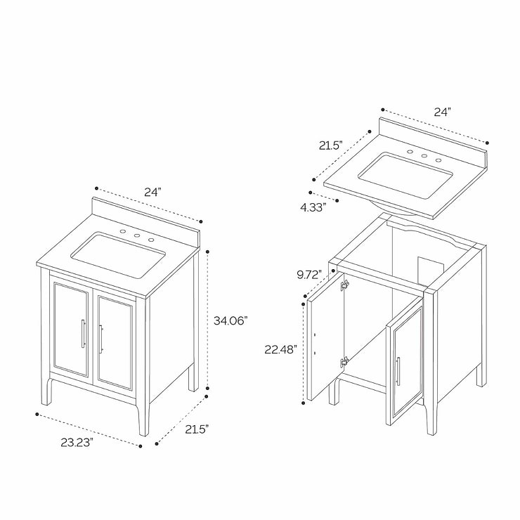 Province Charcoal and Gold 24" Single Vanity with Carrara Marble Top