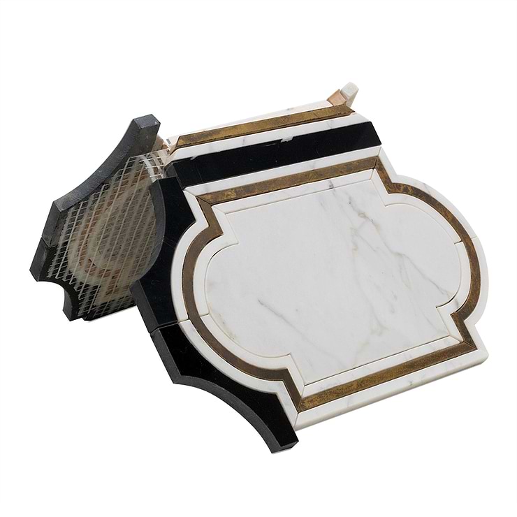 Inara Cavalier Brass & Polished Calacatta and Black Jade Marble Tile