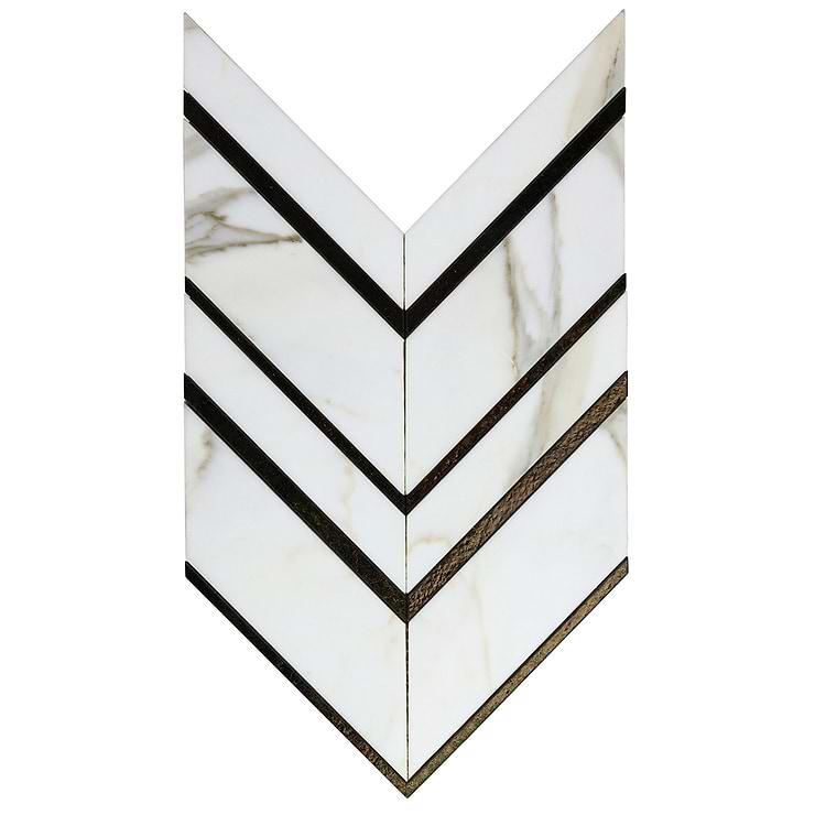 Magma Chevron Florence Bronze & White Polished Calacatta Marble & Lava Stone Mosaic Tile