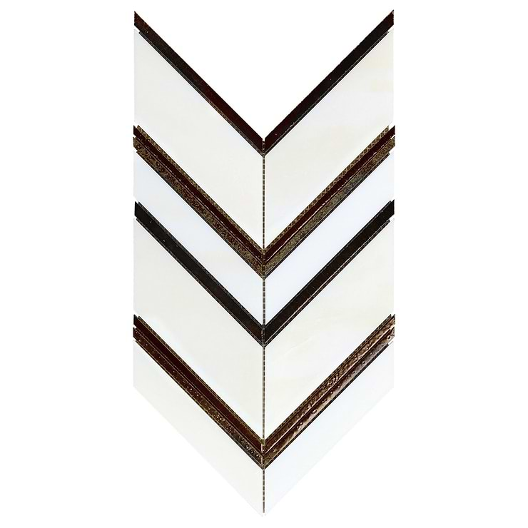 Magma Chevron Palermo White Marble and Bronze Lava Stone Polished Mosaic Tile