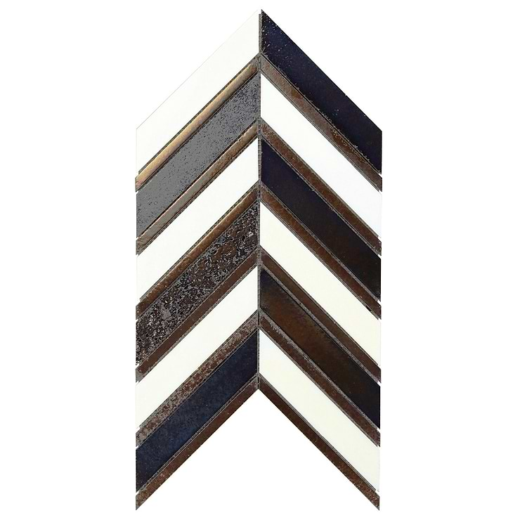 Magma Chevron Susa Bronze Black & White Asian Statuary Marble & Lava Stone Polished Mosaic Tile