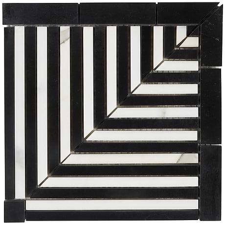 Monroe Corner Calacatta and Black Jade 8x8 Marble Mosaic Tile- Polished