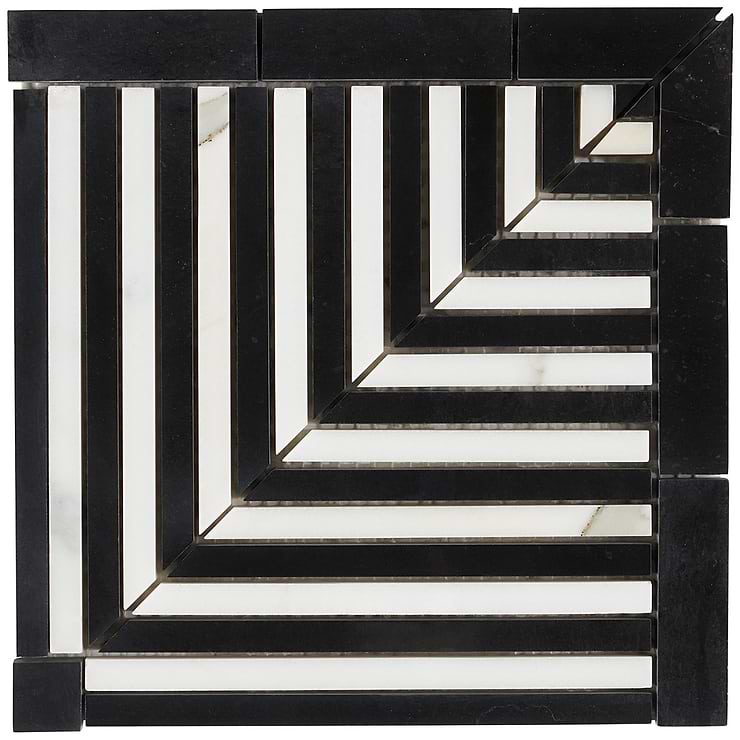 Monroe Corner Calacatta and Black Jade 8x8 Marble Mosaic Tile- Polished