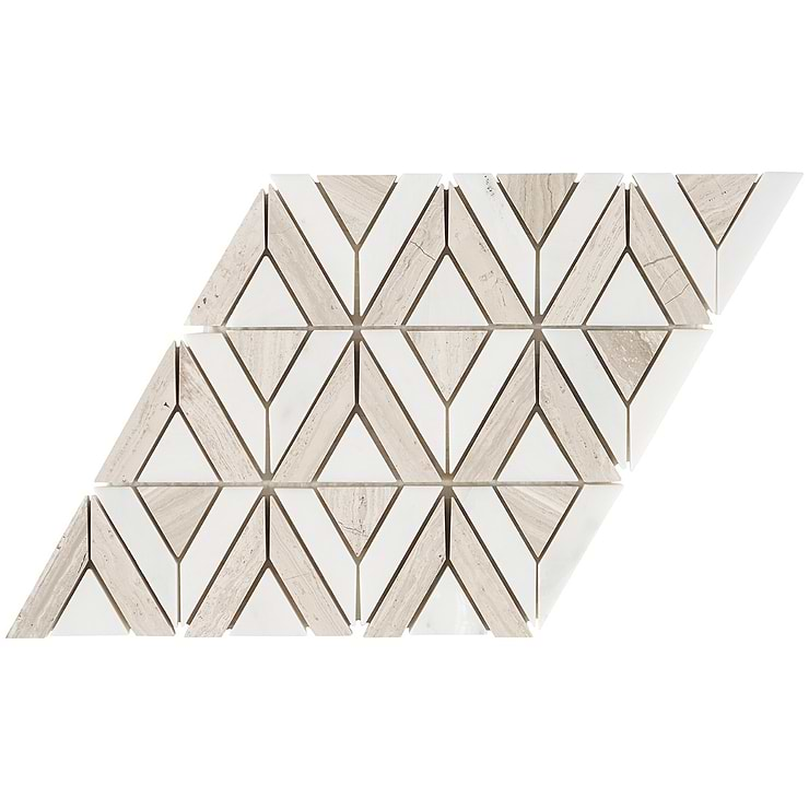 Monroe Triangle Asian Statuary and Wooden Beige Marble Mosaic Tile