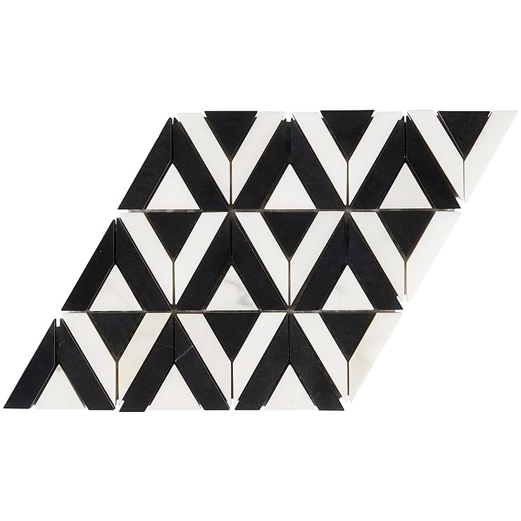 Monroe Triangle Calacatta and Black Jade Polished Marble Mosaic Tile