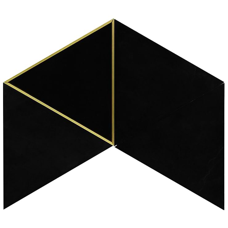 Verin Nero Polished Marble and Brass 6x6 Mosaic Tile