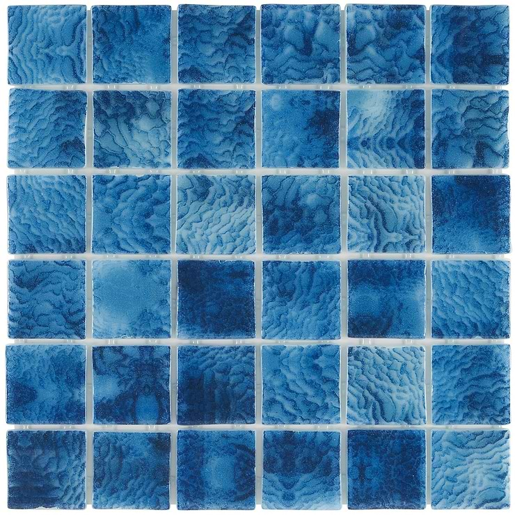 61 Sheet Scrap Lot: Swim Cascara Blue 2x2 Glossy Glass Mosaic Tile