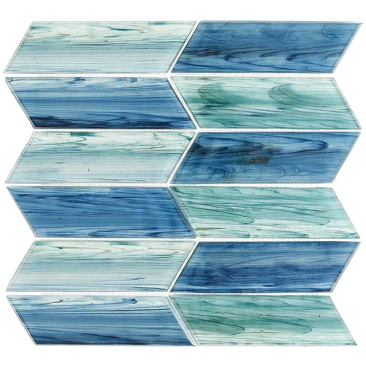 Maya Chevron Aqua Glass Mosaic Tile 