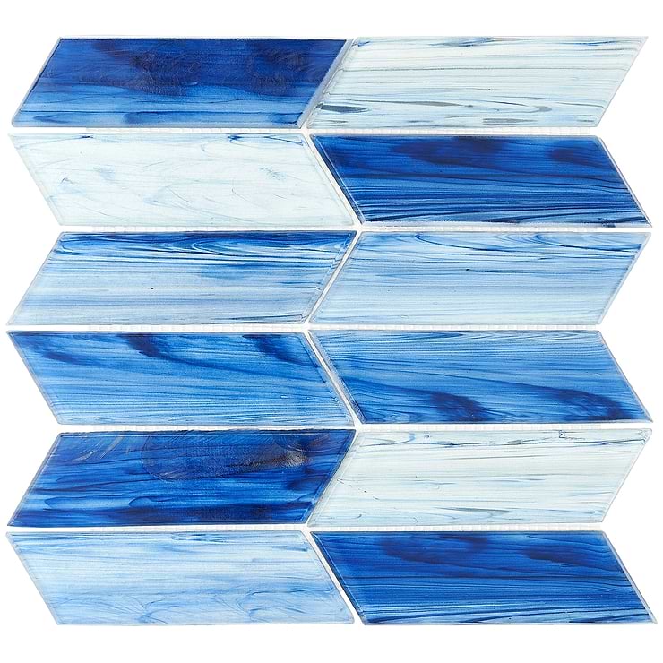 Maya Chevron Azur Glass Mosaic Tile