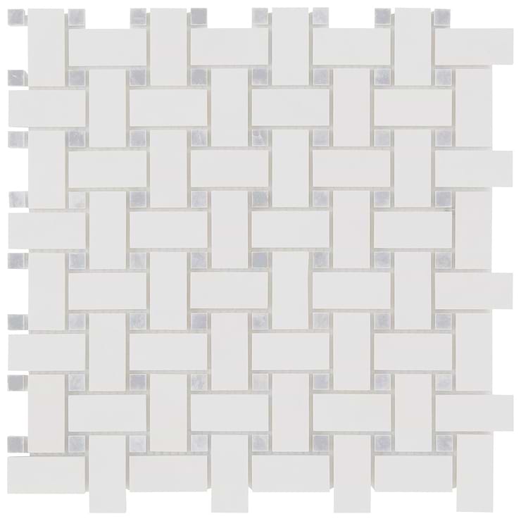 Trenza Basket Weave Asian Statuary & Silver Dot 1x2 Marble Tile