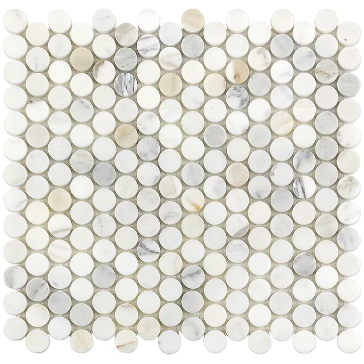 Calacatta Penny Rounds Polished Marble Tile