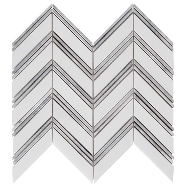 Monarch White Thassos With Carrara 1x4 Herringbone Polished Marble Tile