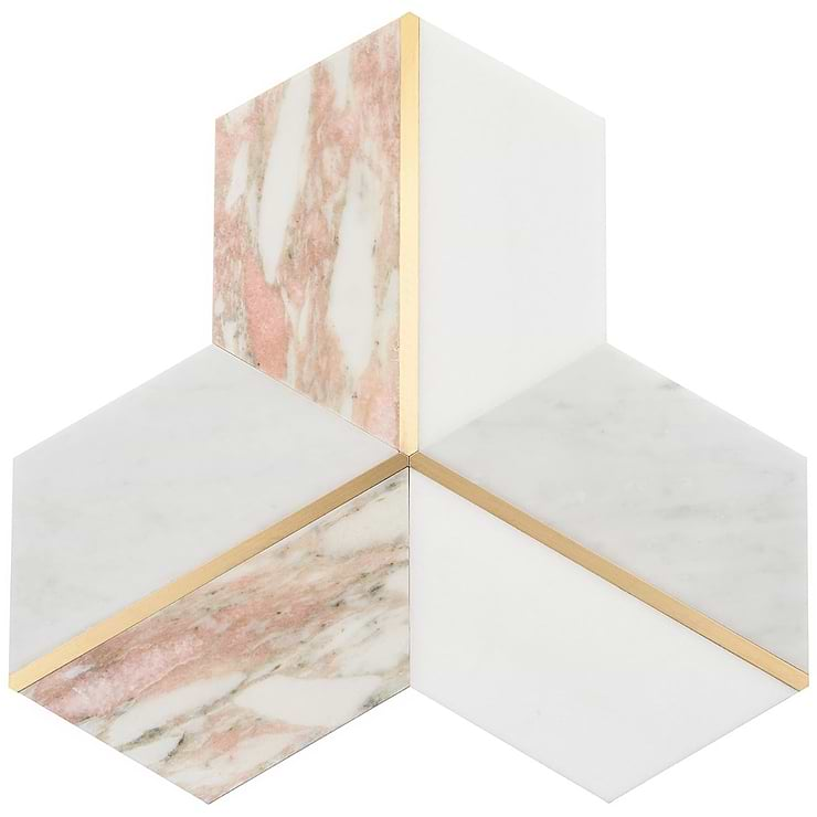 Decade Rosa Polished Marble and Brass Mosaic Tile