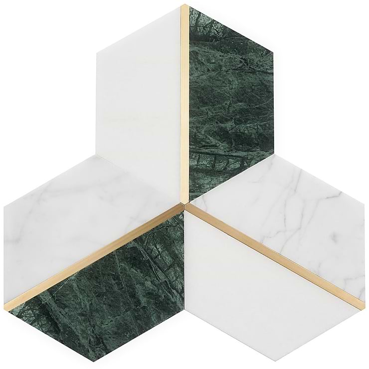 Decade Verde Polished Marble and Brass Mosaic Tile