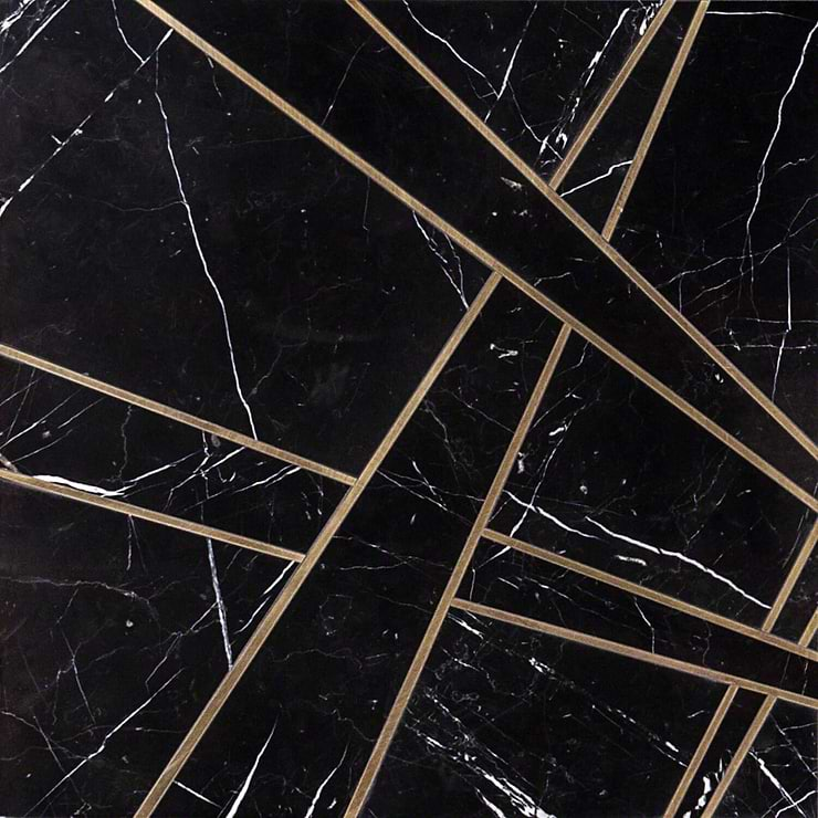 Empire Nero Marble & Brass Tile