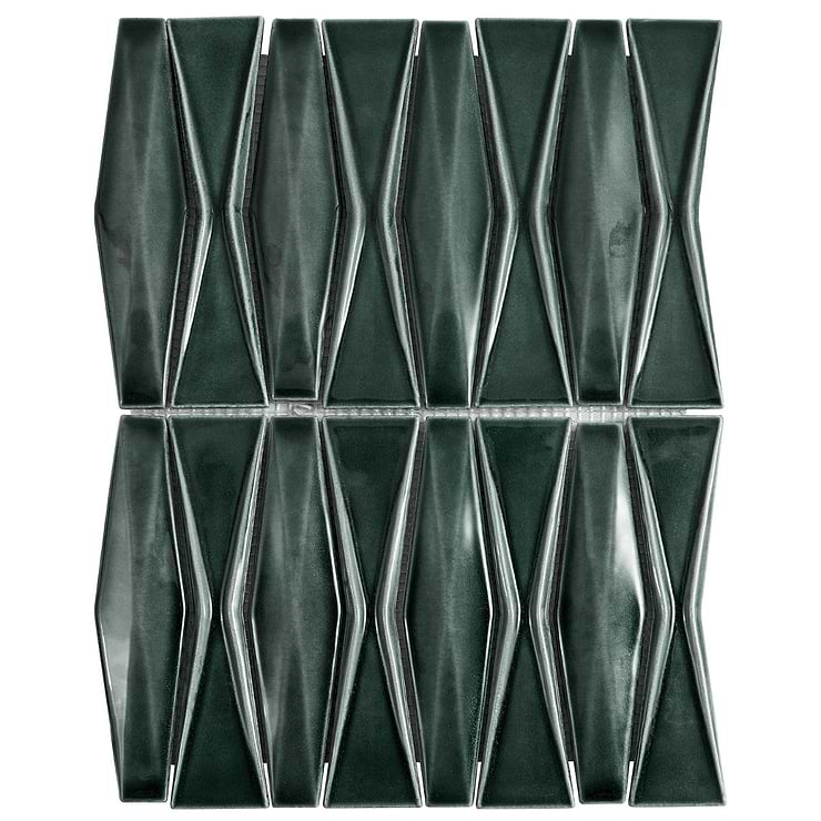 Nabi Harlequin Deep Emerald Green 2x8 Crackled Glossy Glass Mosaic Tile