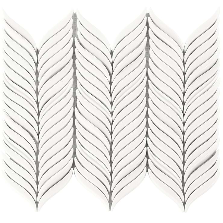 Nabi Alula Glacier White Chevron Crackled Glossy Glass Mosaic Tile
