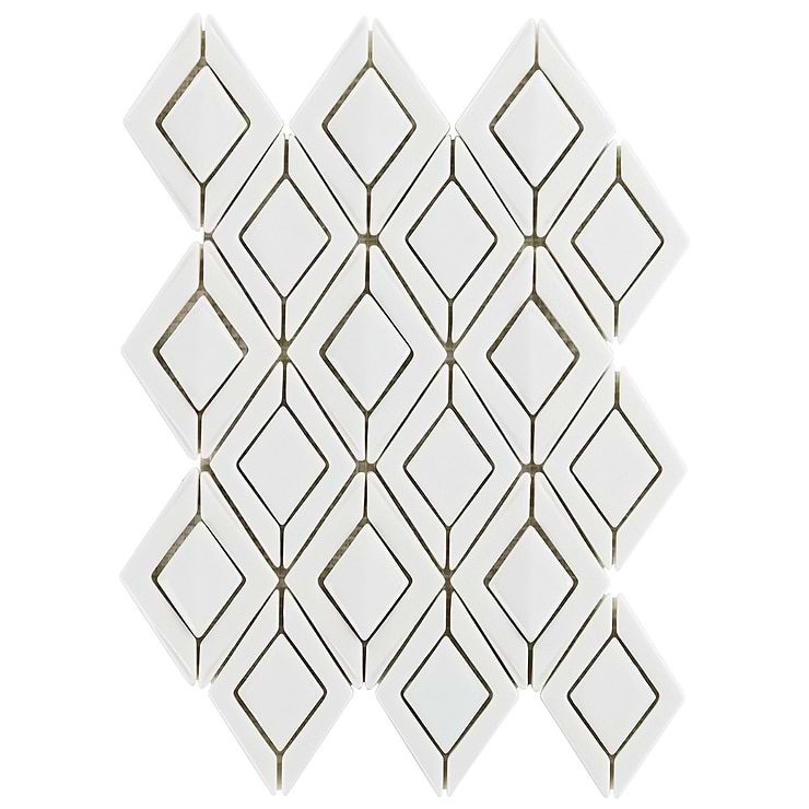 Nabi Jewel Glacier White 3D Crackled Glossy Glass Mosaic Tile