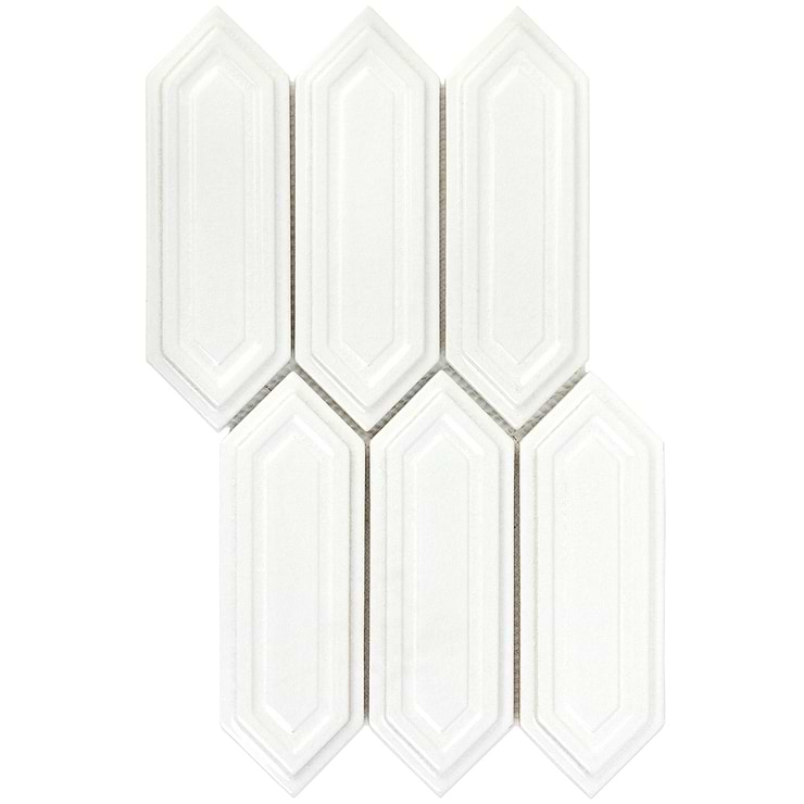 Nabi Picket Glacier White 3x9 Crackled Glossy Glass Mosaic Tile