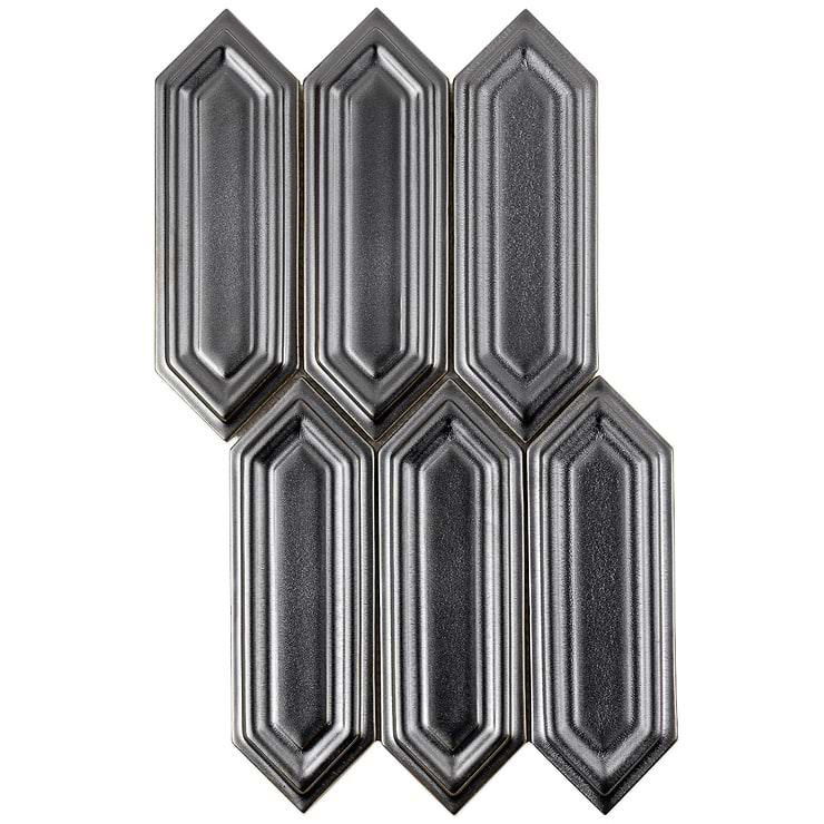 Nabi Picket Metallic Gunmetal Gray 3x9 Matte Glass Mosaic Tile