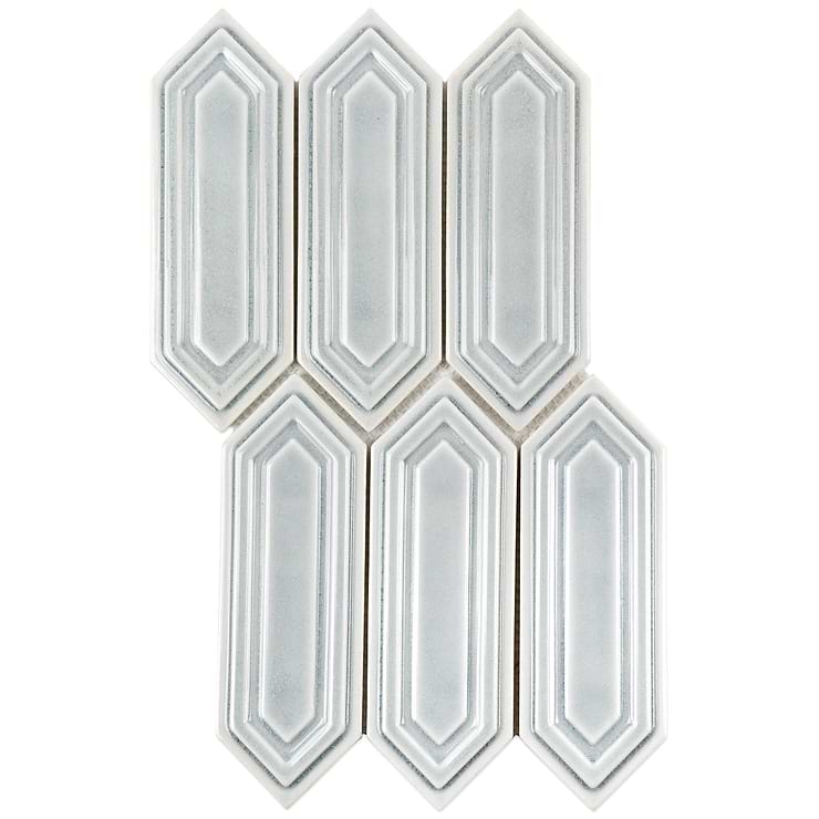 Nabi Picket Arctic Blue 3x9 Crackled Glossy Glass Mosaic Tile