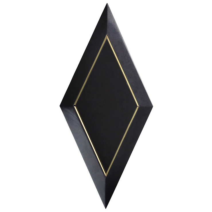 Basque Black Jade Brass Inlay 6x12 Beveled Polished Marble Tile