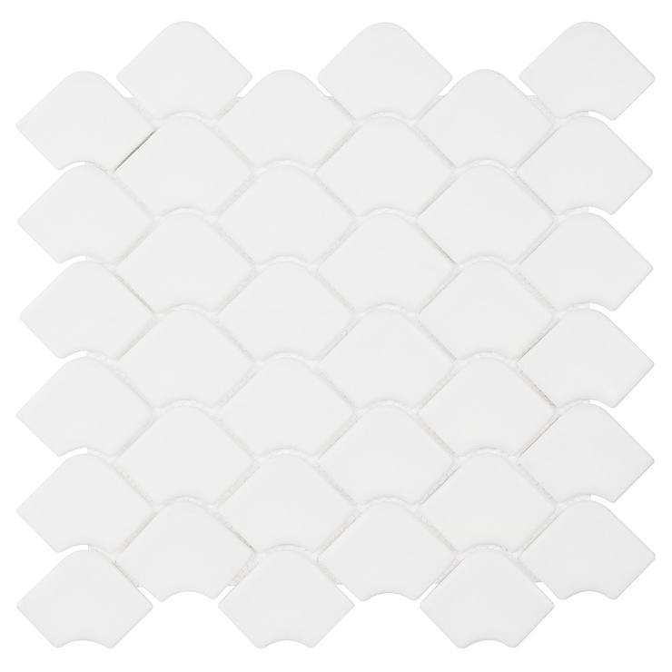 Suki White 2x3 Fishscale Matte Glass Mosaic Tile