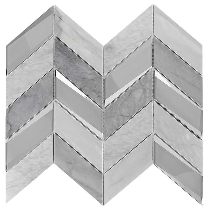 Kasol Dove Gray 2x4 Marble and Mirrored Glass Polished Mosaic Tile