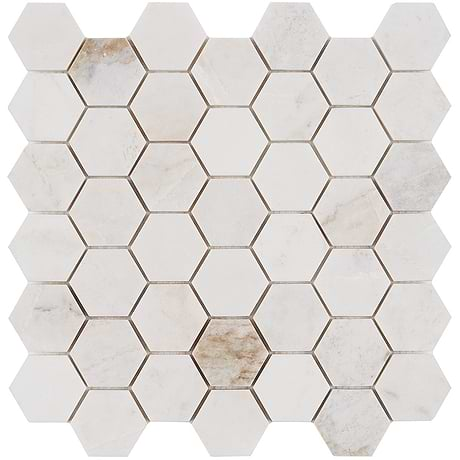 Alaska White 2" Hexagon Polished Marble Mosaic Tile