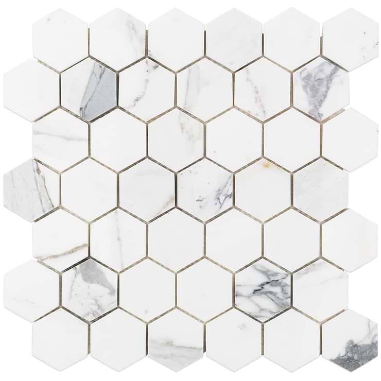 Calacatta 2" Hexagon Polished Marble Tile 