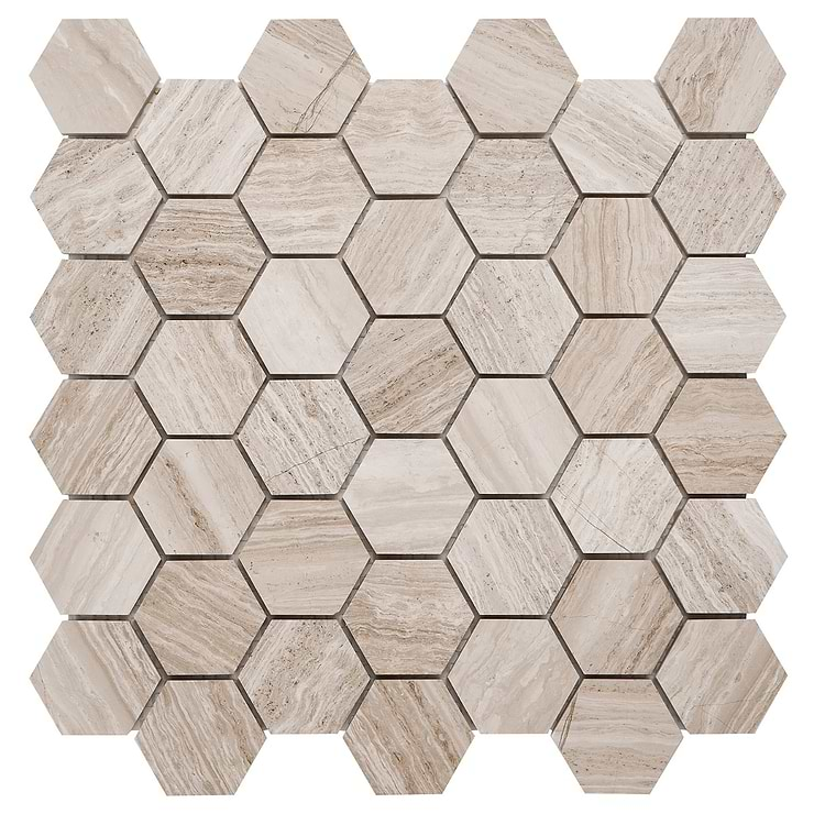 Wooden Beige 2" Hexagon Polished Marble Mosaic Tile