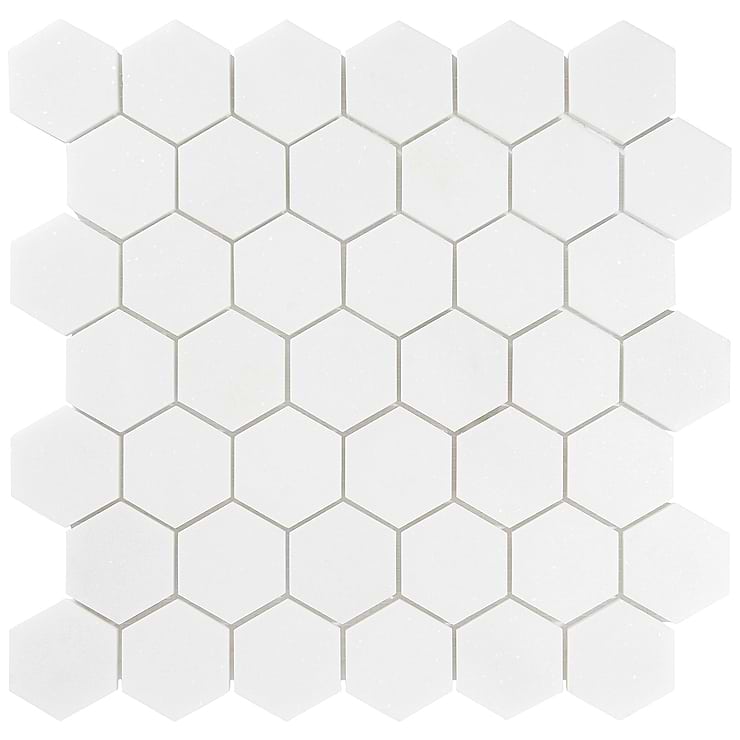 White Thassos 2" Hexagon Marble Polished Mosaic Tile
