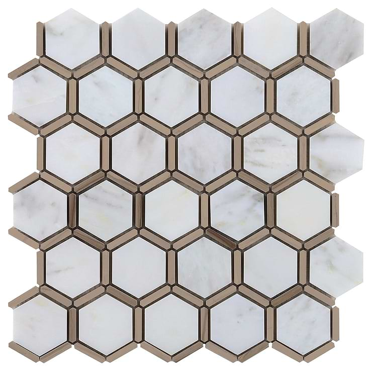 Florentine Asian Statuary & Athens White and Gray 2" Hexagon Polished Marble Mosaic Tile