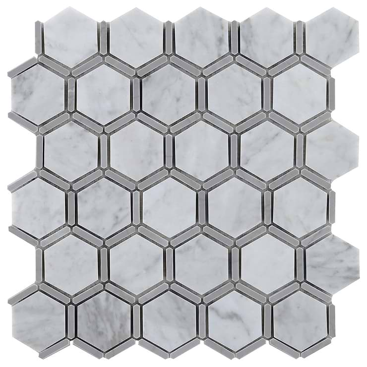 Florentine Carrara & Light Bardiglio Gray 2" Hexagon Polished Marble Mosaic Tile