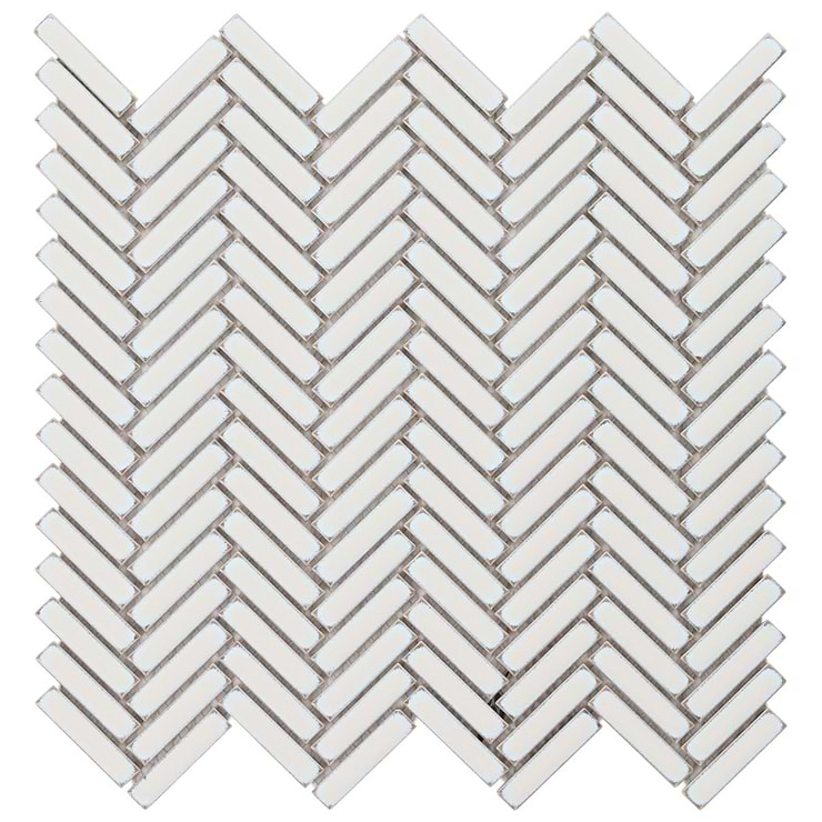 Kai Snow White 1x2" Herringbone Glossy Porcelain Mosaic Tile