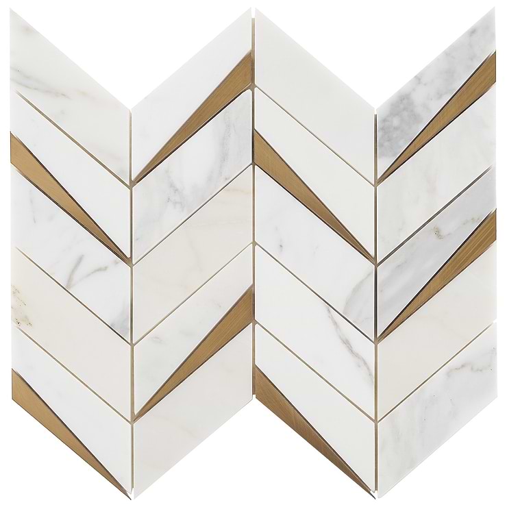 Vara Calacatta Polished Marble and Brass Mosaic Tile
