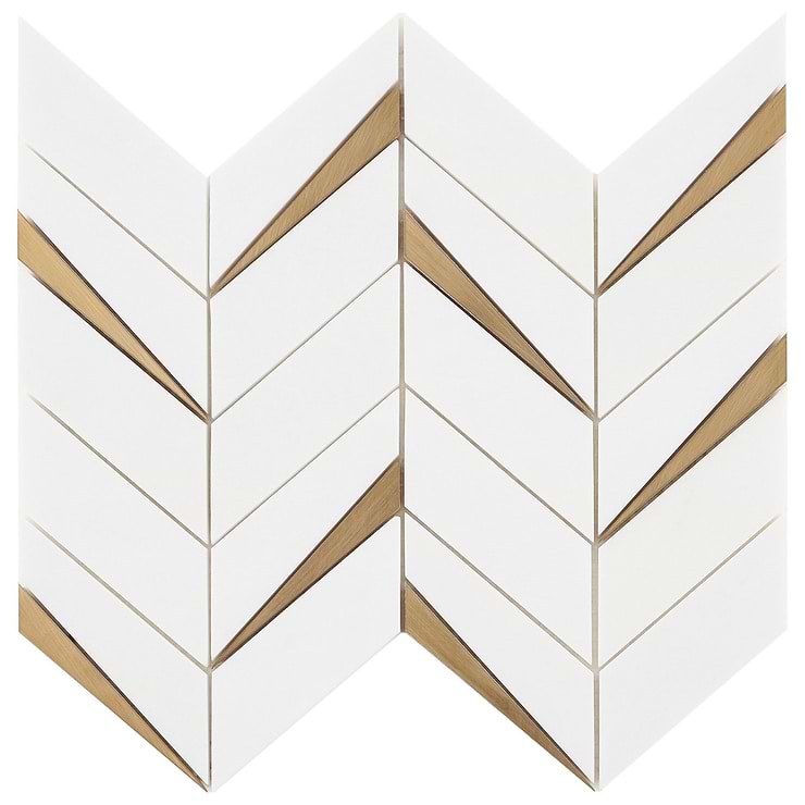 Vara Thassos Polished Marble and Brass Mosaic Tile