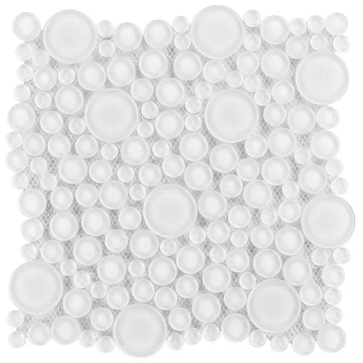 Loft Spa Super White Circles Glass Polished Mosaic Tile