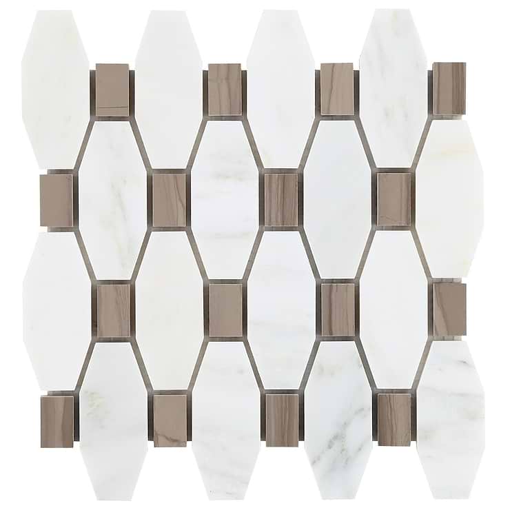 Octave Asian Statuary & Athens Gray 2x4 Marble Polished Mosaic Tile