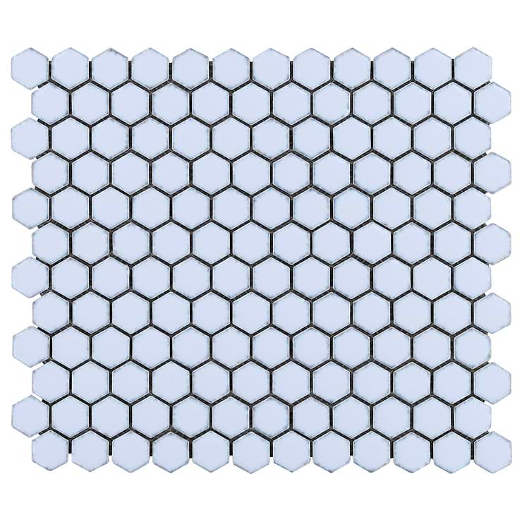 Eden Cloudy Sky Blue Rimmed 1" Hexagon Polished Porcelain Mosaic