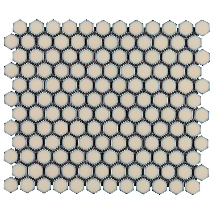 Eden Latte Beige Rimmed 1" Hexagon Polished Porcelain Mosaic