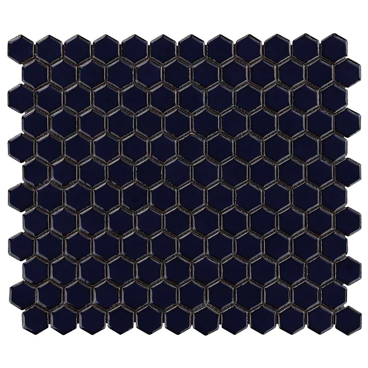 Eden Royal Blue Rimmed 1" Hexagon Polished Porcelain Mosaic