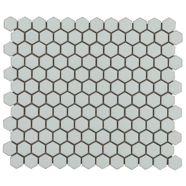 Eden Antiguan Sky Gray Rimmed 1" Hexagon Polished Porcelain Mosaic