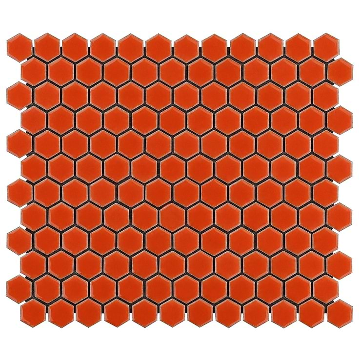 Eden Orange Nectar Rimmed 1" Hexagon Polished Porcelain Mosaic