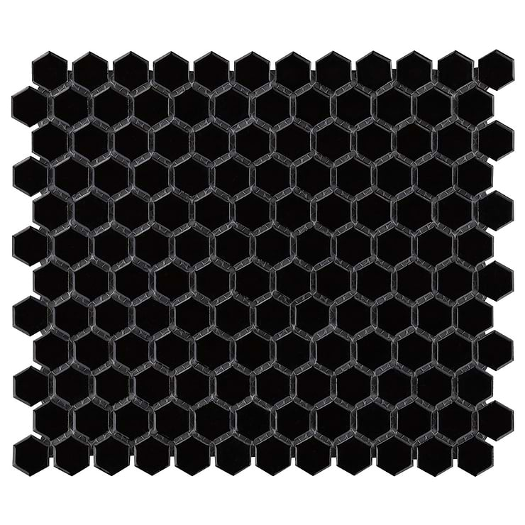 Eden Black 1" Hexagon Polished Porcelain Mosaic