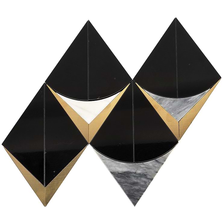 Regis Nero Waterjet Polished Marble Mosaic Tile- Black and Brass