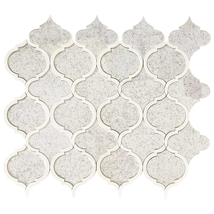 Veranda Lunar Light Antique Mirror Polished Mosaic Tile with Quartz Accents