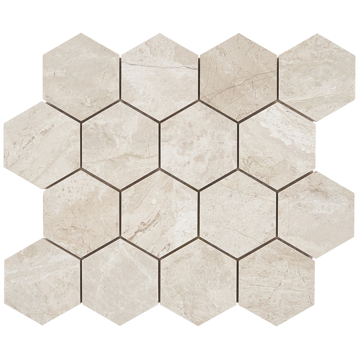 Cream Misto 3" Honed Marble Hexagon Mosaic