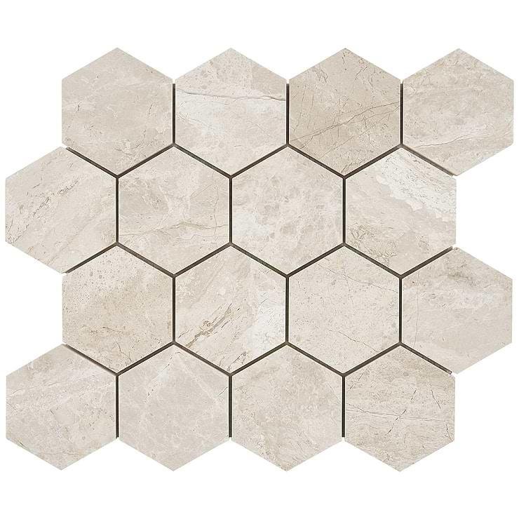 Cream Misto 3" Honed Marble Hexagon Mosaic